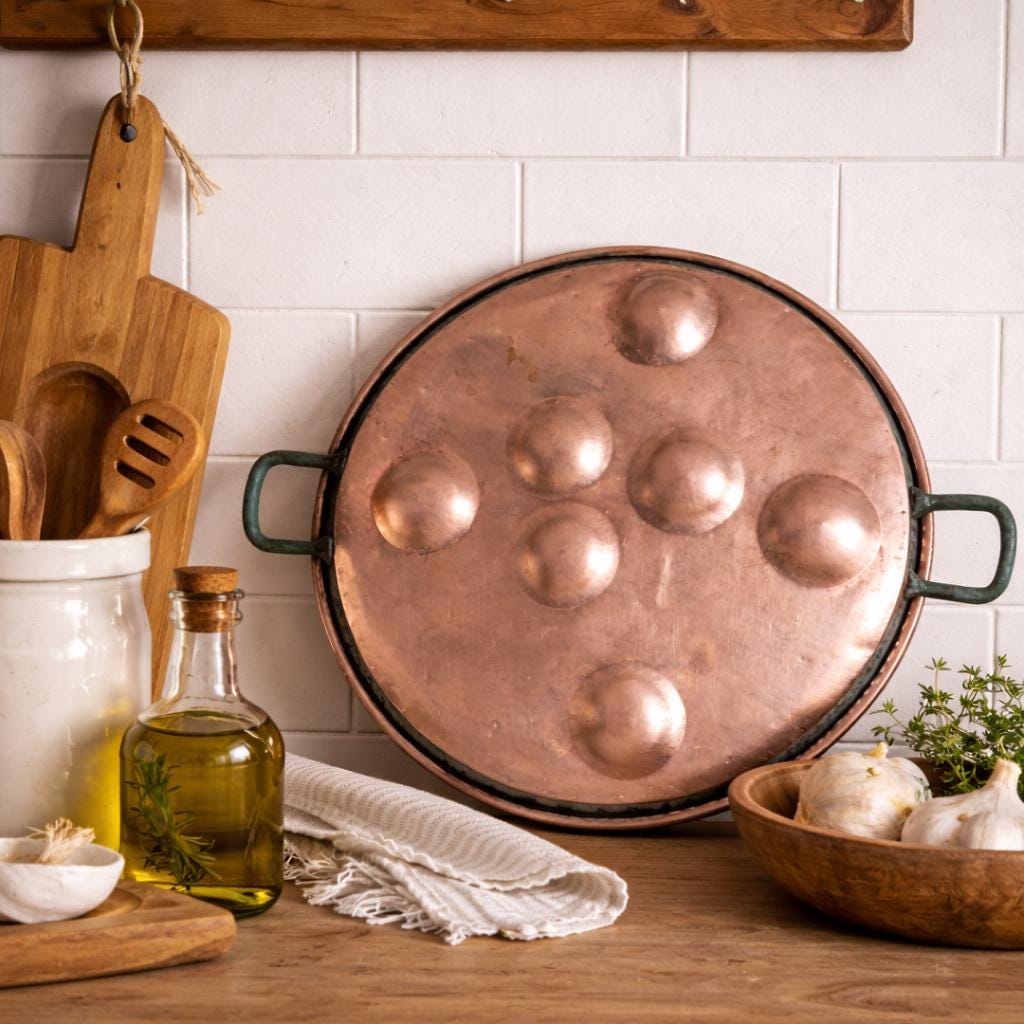 Farmhouse Vintage French Copper Crepe or Sauté Pan, Iron Handle #41551