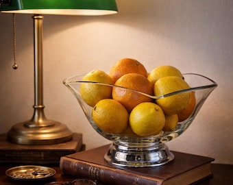 Vintage 1940s Serving Dish - Glass with Silver-Plated Pedestal Base - Footed Fruit Bowl - Princess House Catch All Candy Dish Shelf Display