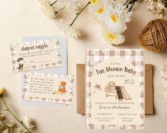 Tini Weenie Baby Shower Bundle, Dachshund Invitation & Inserts, Editable Canva Templates (Digital Download)