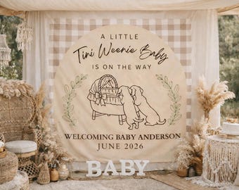 Arazzo personalizzato per baby shower con bassotto, cartello per festa con cane bassotto