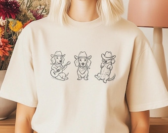 Dachshund Cowboy Shirt, Funny Wiener Dog T Shirt or Sweatshirt, Western Doxie Tee, Gildan Unisex Top, Dog Lover Gift