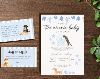 Zestaw na baby shower dla chłopca, motyw Tini Weenie, edytowalne szablony Canva (pobranie cyfrowe)