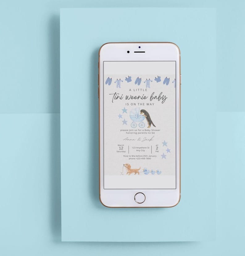 Baby Boy Shower Invitation, Tini Weenie Theme, Canva Template (Digital Download) image 4