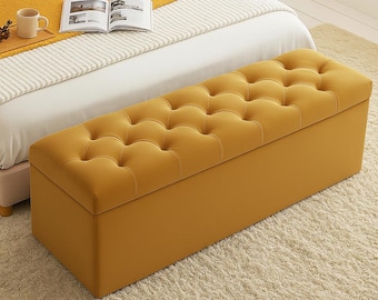 Chesterfield Ottoman Storage Box- Plush Velvet Shoe Bench - Steel Grey Upholstered Blanket Box