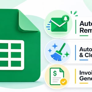 Google Sheets Automation Bundle — 3 scripts : rappels par e-mail, formatage automatique et générateur de factures (aucun codage requis)