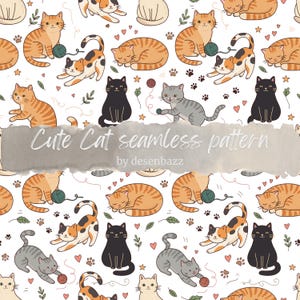 Cats Seamless Pattern | Hand-Drawn Repeating Kitten Design (Digital Download)