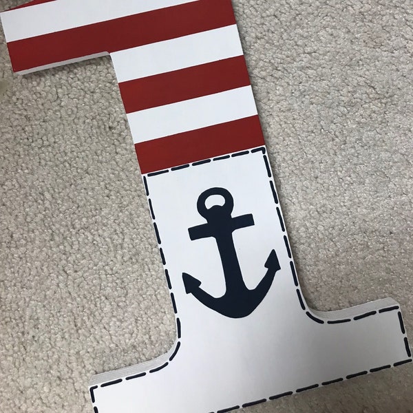 Nautical - 1st birthday - photo prop - anchor - hand painted - wooden - photography prop