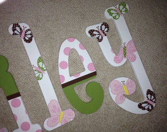 Camille - custom hand painted - wooden wall letters for nursery - butterflies - polka dots