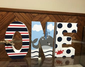 Nautical - whale of a Party - crab - first birthday - photo prop - free standing - hand painted