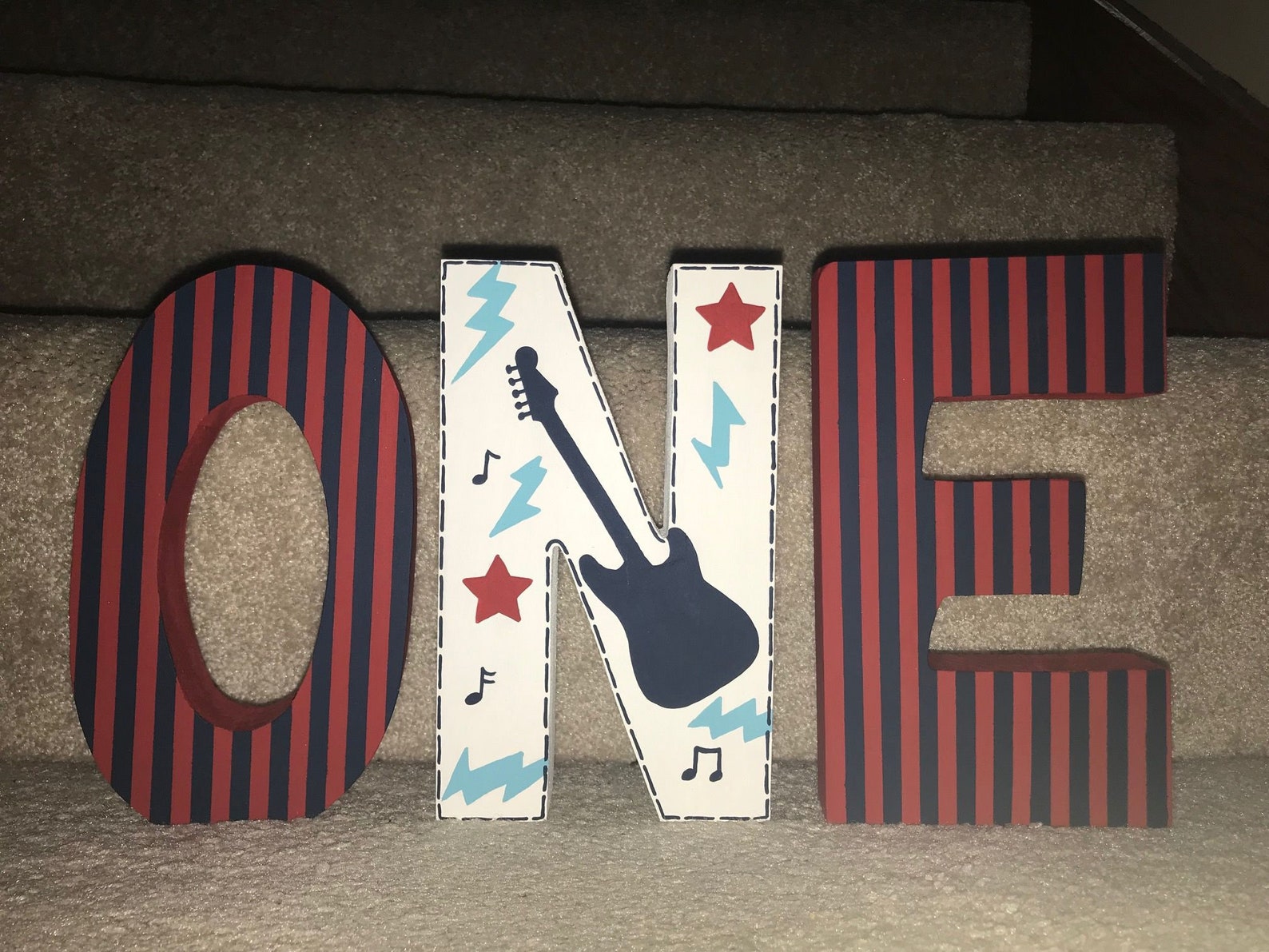 ONE ROCKS - Hand Painted - Guitar - Music - Freestanding Photo Prop ...