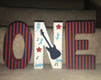 ONE ROCKS - hand painted - guitar - music - freestanding photo prop - first birthday - custom