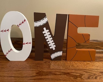 Sports - First Birthday - Freestanding - Photo Prop - hand painted - wooden