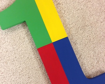 Wooden Number - Primary Colors - Uno - Hand Painted - Custom - Photo Prop