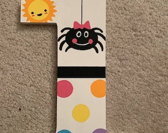 Itsy Bitsy Spider - Number 1 - photo prop - 1st birthday - first birthday - wooden - custom - hand painted