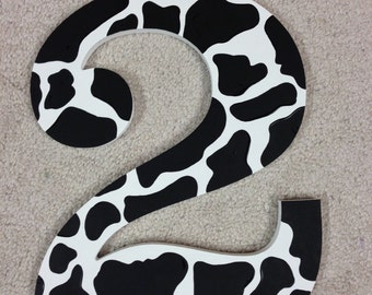 Cow Print - Photo Prop - Hand Painted - Wooden - Any Birthday Number