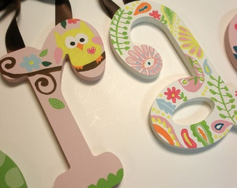 Happy Owl Custom Hand Painted Wooden Wall Letters for Nursery