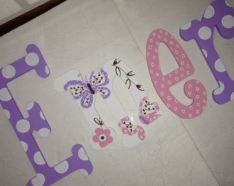 Preppy room decor, girl, hanging wall letters, custom, hand painted, Gabrielle, butterflies