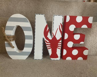 Bayou - crawfish - hand painted - custom - photo prop - 1st birthday - freestanding wooden letters