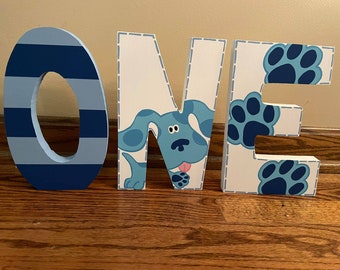 Blue Dog - Hand Painted - Paw Prints - First Birthday - Photo Prop - 1st birthday - Party Decoration - Freestanding
