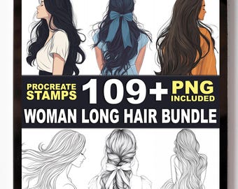 109+ Woman Long Hair Procreate Stamps – Hair Styles, Silhouettes & Flowing Outlines