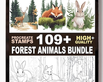 Forest Animals Procreate Stamps Set | 109+ Woodland Creatures Wildlife Brushes | Procreate Bloom