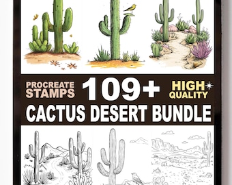 Set de sellos Procreate Cactus Desert / Más de 109 macetas con suculentas y pinceles para paisajes del oeste / Procreate Bloom