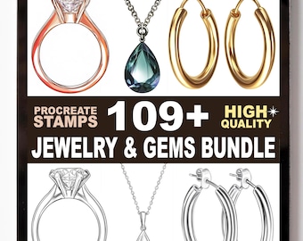 Jewelry & Gems Procreate Stamps Set | 109+ Diamond Ring Necklace Bracelet Brushes
