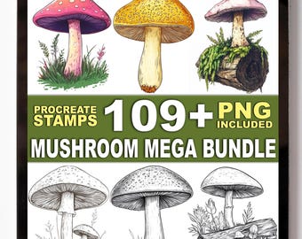 109+ Unique Mushroom Procreate Stamps – Cute Fungi, Forest Shapes & Nature Outlines