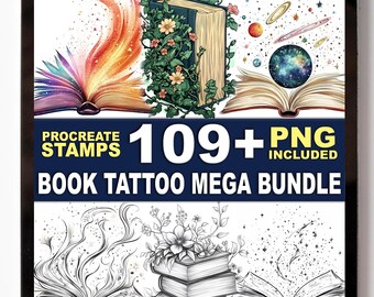109+ Book Tattoo Procreate Stamps – Reading Symbols & Tattoo Flash Outlines