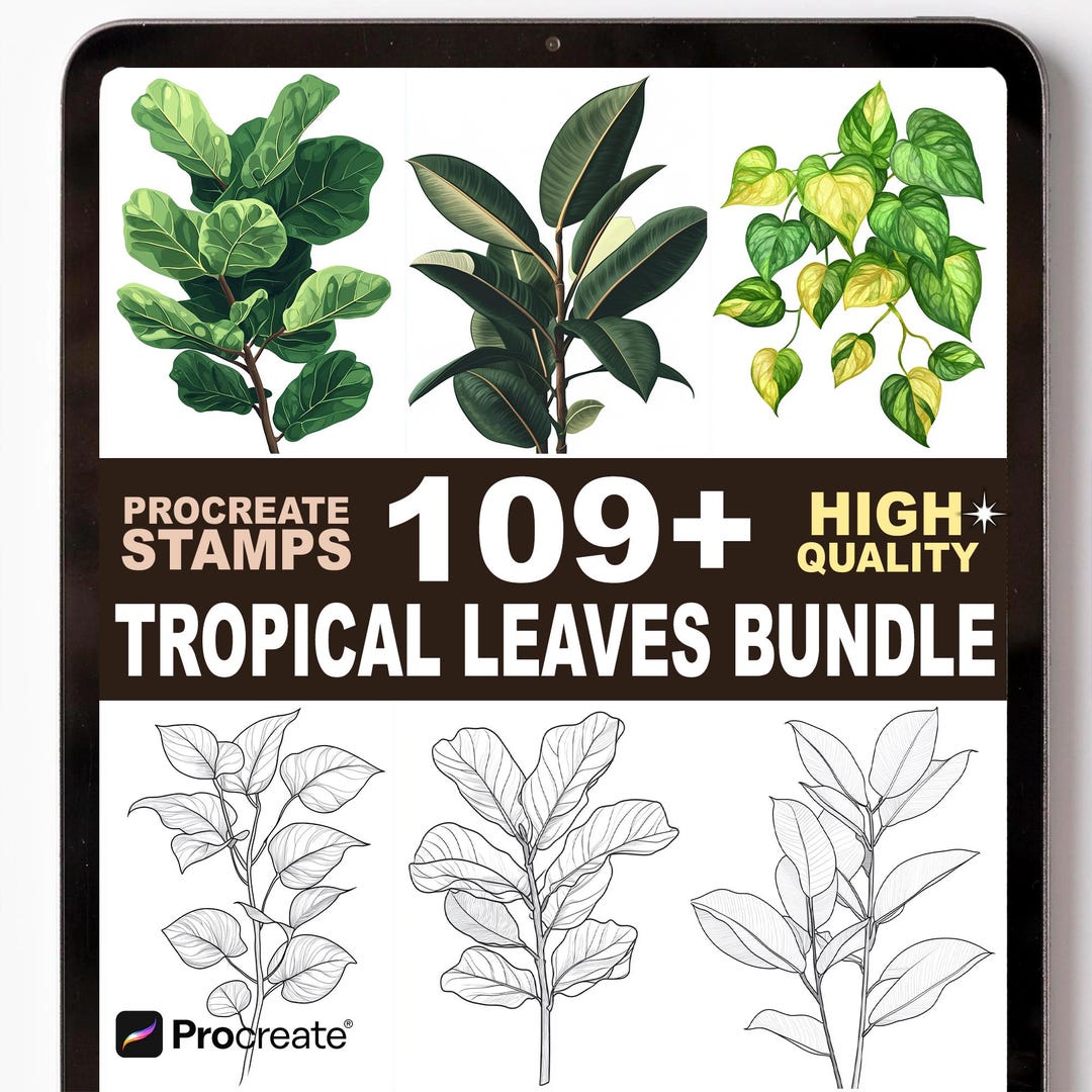 109+ Tropical Leaves Procreate Stamp Set – Exotic Plants, Palms, and ...