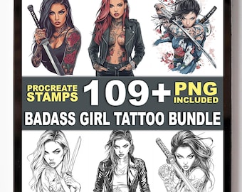 109+ Badass Girl Tattoo Procreate Stamps – Bold Female Outlines & Tattoo Flash Designs