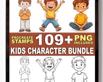 109+ Kids Character Pose Procreate Stamps – Cute Body Poses & Drawing Guides