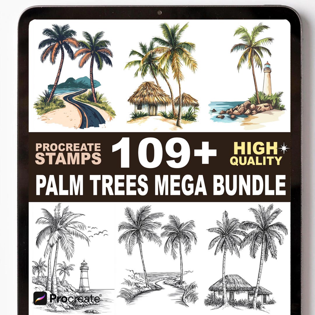 109+ Palm Trees and Leaves Procreate Stamp Set – Tropical Beach Vibes ...