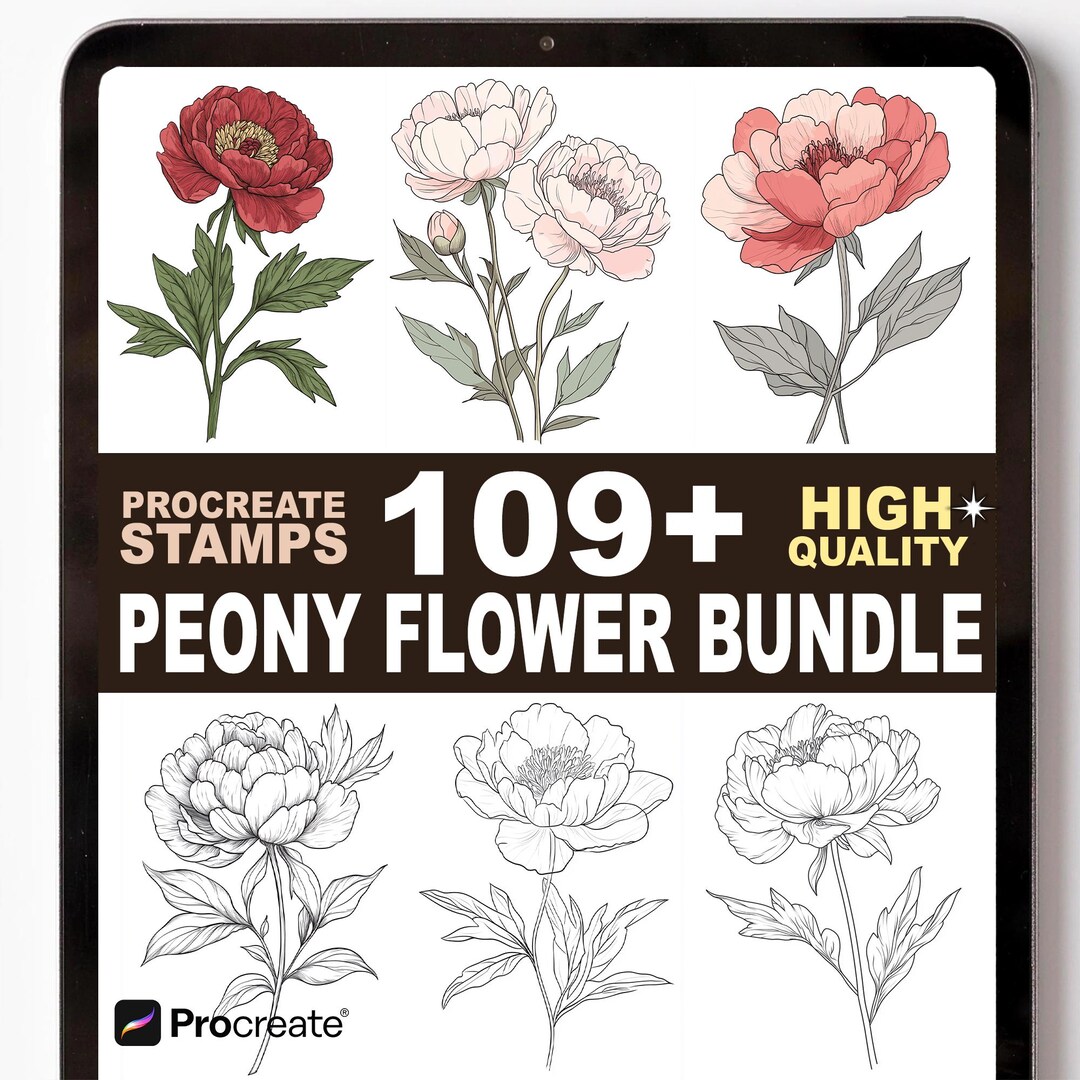 109+ Peony Flower Procreate Stamp Set – Elegant Blooms, Petals, and ...