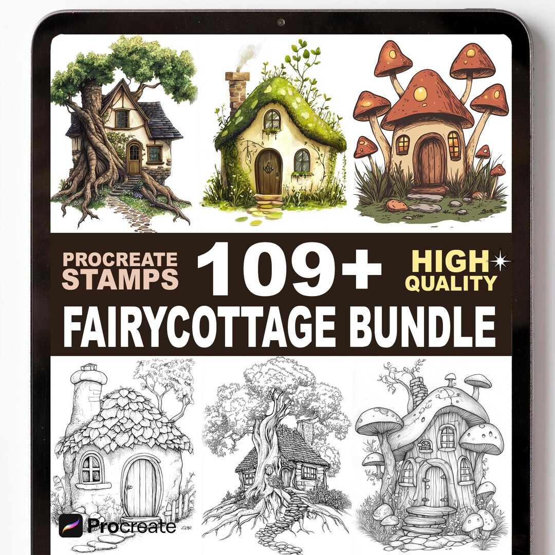 Fairy Cottage Procreate Stamps Set | 109+ Fantasy House Garden Magic ...