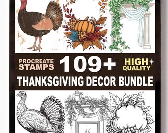 109+ Thanksgiving Decor Procreate Stamp Set Autumn Leaves Cozy Tables Festive Home