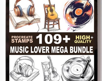109+ Music Lover Procreate Stamp Set Instruments Notes Cozy Studio Vibes