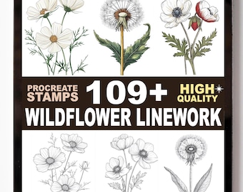 109+ Wildflower Linework Procreate Stamp Set – Floral Outlines, Petals, and Garden Brushes