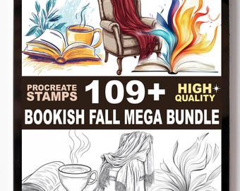 Más de 109 sellos para Procreate inspirados en el otoño literario: iconos de lectura acogedores, calabazas y pinceles de temporada.