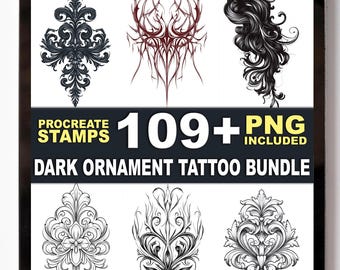 109+ Dark Ornament Tattoo Procreate Stamps – Gothic Patterns & Tattoo Flash Outlines