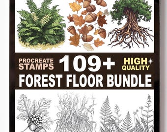 Forest Floor Procreate Stamps Set | 109+ Mushrooms Leaves Nature Element Brushes | Procreate Bloom