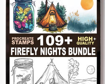 109+ Firefly Nights Procreate Stamp Set Glowing Bugs Summer Fields Cozy Night