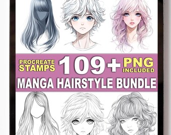 109+ Manga Hairstyle Procreate Stamps – Anime Hair, Bangs & Style Outlines