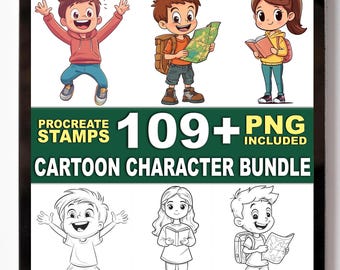 109+ Cartoon Character Procreate Stamps – Fun Faces & Simple Character Shapes