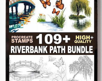109+ River Bank Bloom Path Procreate Stamp Set Flowers Water Calm Nature