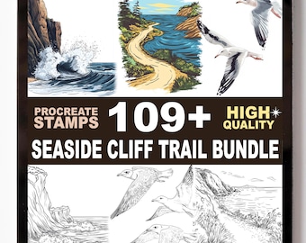 109+ Seaside Cliff Trail Procreate Stamp Set Ocean Paths Coastal Views Calm Nature