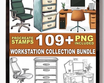 109+ Office Workspace Furniture Procreate Stamps – Desks, Chairs & Layout Shapes