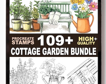 109+ Cottage Garden Procreate Stamp Set Floral Paths Cozy Plants and Rustic Outdoor Brushes