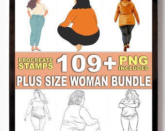 Más de 109 sellos de Procreate para mujeres de talla grande: poses con curvas y contornos corporales