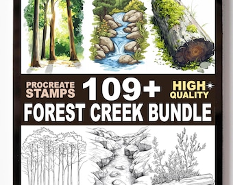 109+ Forest Creek Glow Procreate Stamp Set Stream Paths Woodland Light Cozy Nature